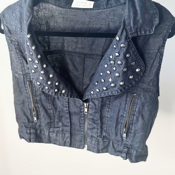 Love Tree Womens Sleeveless Vest, Black Denim Studded Zipper Vest Size Large - Picture 14 of 17
